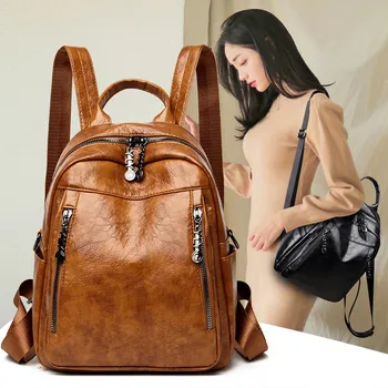 

Vintage Oil Wax Women Backpack Quality Pu Leather Daypack Retro Female Rucksack Backbag Girl School Travel Bags Mochila Feminina