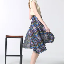Летние женские Мияке художественные красочные плиссированные волнистые полоски горизонтальные плиссированные асимметричные юбки