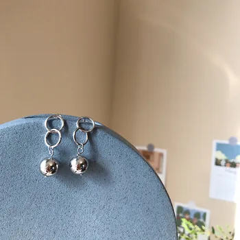 

Geometric double circle beads Pendant stud earrings for women 925 sterling silver earrings simple Nordic style jewelry