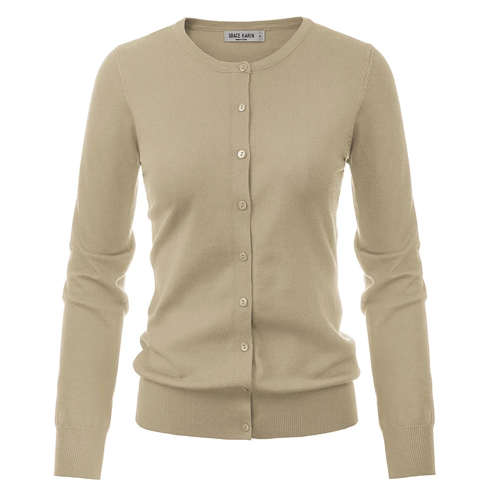 New solid soft coat Women spring fall ladies female Long Sleeve Crew Neck Button Placket Knitwear Knitt