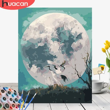 

HUACAN Paint By Numbers Moon Scenery Drawing On Canvas HandPainted Art Gift DIY Night Picture Kits Home Decor