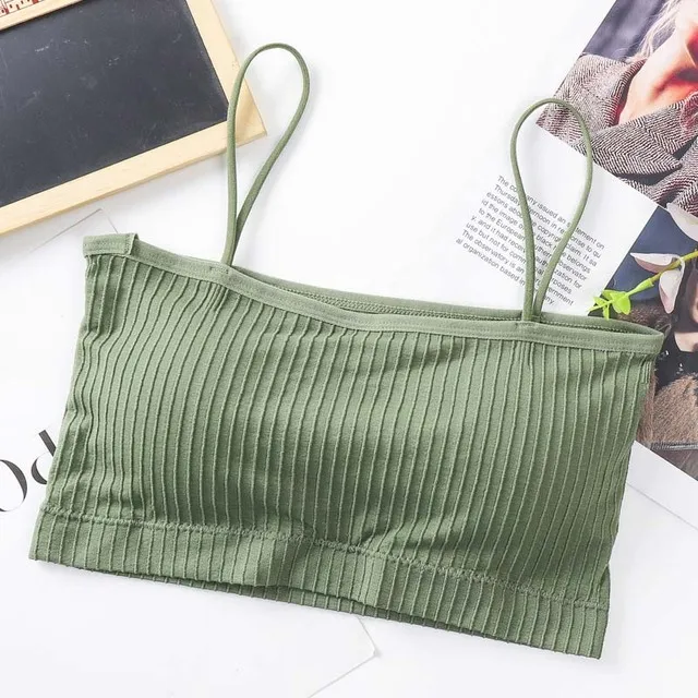 Summer Women Sling Tube Top Sexy Bra Top Breathable Chest Pad Wearing Underwear Seamless Ice Silk Breast Wrap Lingerie Female green