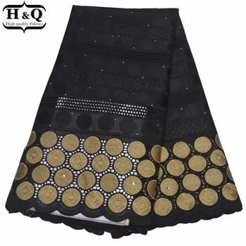 

2019 Popular Punched African Dry Lace Fabric 5 Yards Swiss Voile Lace With Stones 100% Cotton Embroidered Lace For Church Dress