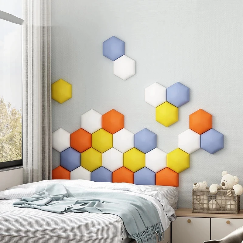 Hexagon Bed Headboards Soft Pack Wall Sticker Self adhesive Backdrop
