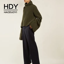 HDY Haoduoyi индивидуальный Повседневный свободный простой темперамент холодный свет Твердые манжеты ребра Высокий воротник короткий свитер с высоким воротником
