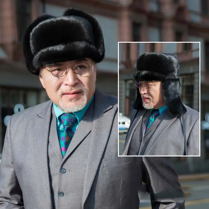 Полностью из норки мех норки травяная шляпа шапка полная грива большие наушники мужские зимние теплые - Цвет: Черный