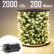 

200M 100M 50M Green Wire Outdoor LED String lights Holiday Waterproof Fairy Garland For Christmas Tree Wedding Party Decoration