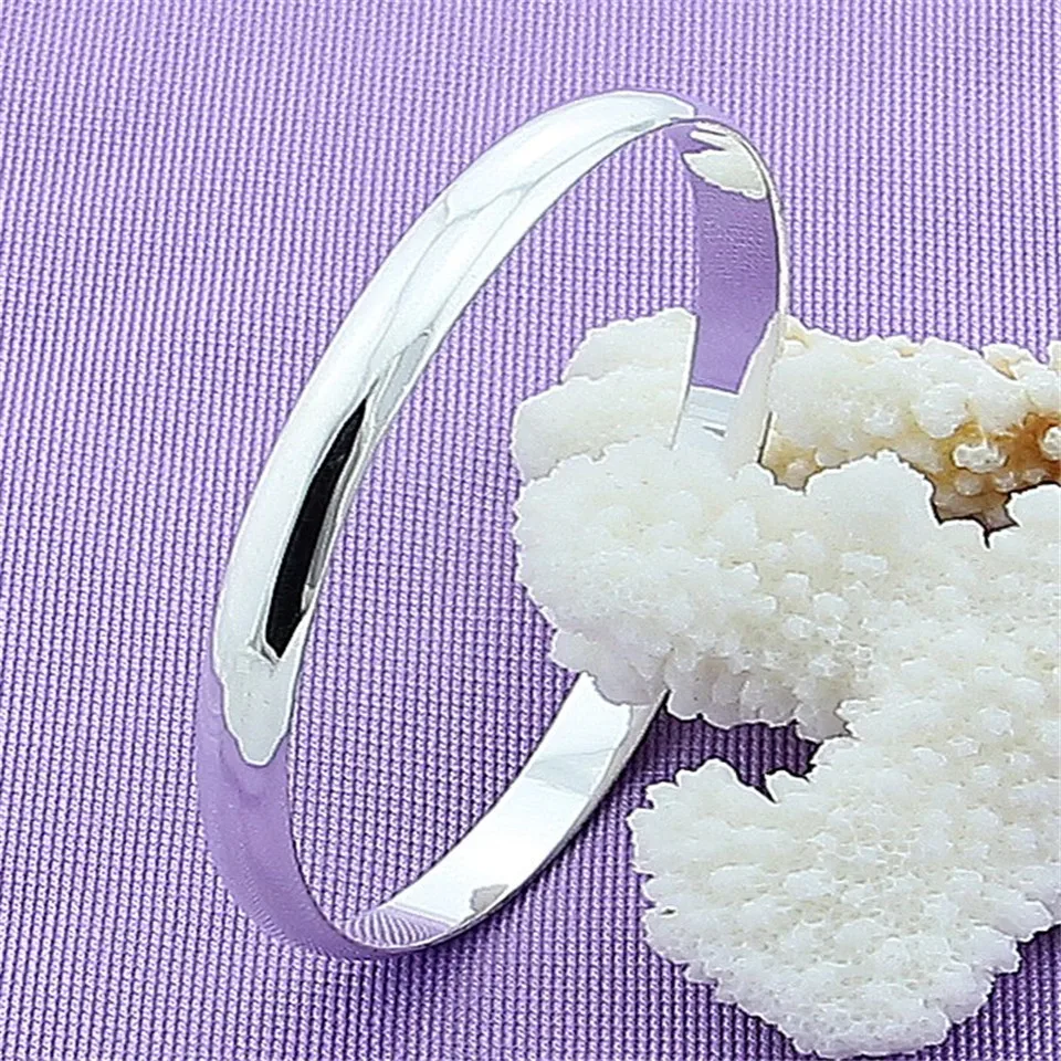 925 Sterling Silver Smooth Solid Bracelet Bangles For Women Men Charm Party Luxury Jewelry