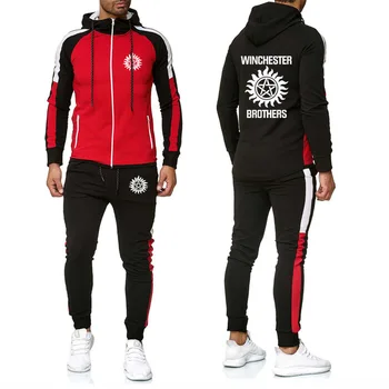 

New 2020 Winchester Bros Printed Spring Autumn Fashion Casual stitching Color Matching Men's jackets+Pants Suit 2Pcs H
