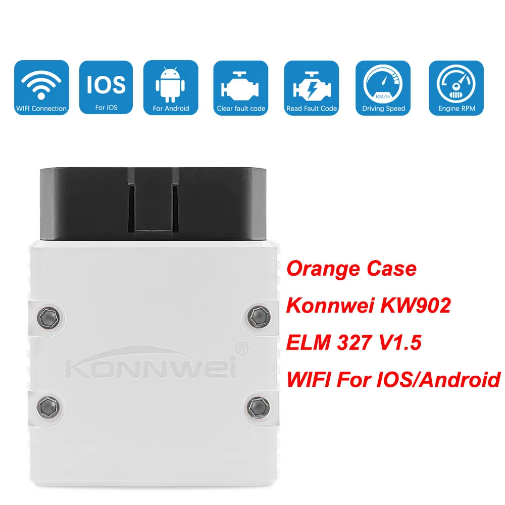 Konnwei KW902 ELM 327 V1.5 с PIC18F25K80 OBD2 wifi сканер ELM327 V1.5 считыватель кодов wifi OBD 2 OBD2 автомобильный диагностический инструмент - Цвет: White WIFI