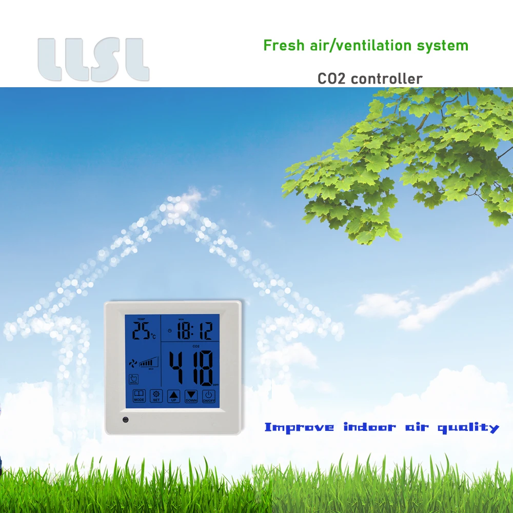 

Indoor ventilation system CO2 controller with three-speed output to improve ambient air quality