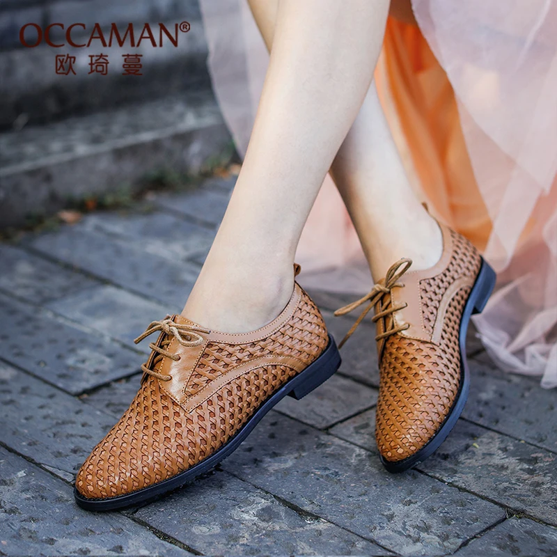 

OCCAMAN New Vintage Woven Lace Single Shoes Female Flat Bottom Comfortable Deep Mouth Small Shoes 95167