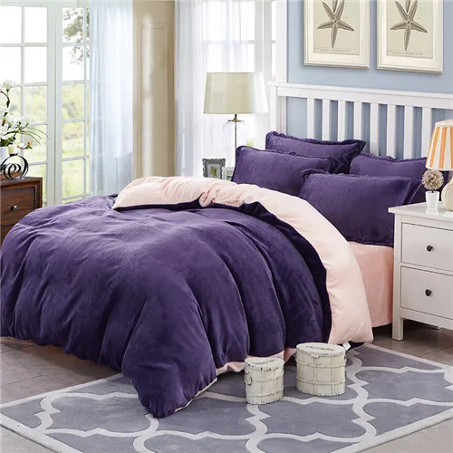 purple yuse Зимнее постельное белье из флиса Комплект Реверсивный пододеяльник двухсторонний фланель плоский лист 3/4 шт. домашний текстиль постельное белье Домашний постельное белье caroset - Цвет: purple yuse