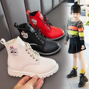 

Children's Martin Boots Boys Girls PU Leather Non-slip Waterproof Snow Boots Kids Flat-bottomed Plus Velvet Winter Outdoor Boots