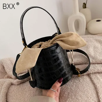 

[BXX] Stone Pattern PU Leather Crossbody Bucket Bag For Women 2020 Spring Small Totes Lady Shoulder Messenger Bag Handbags HL181
