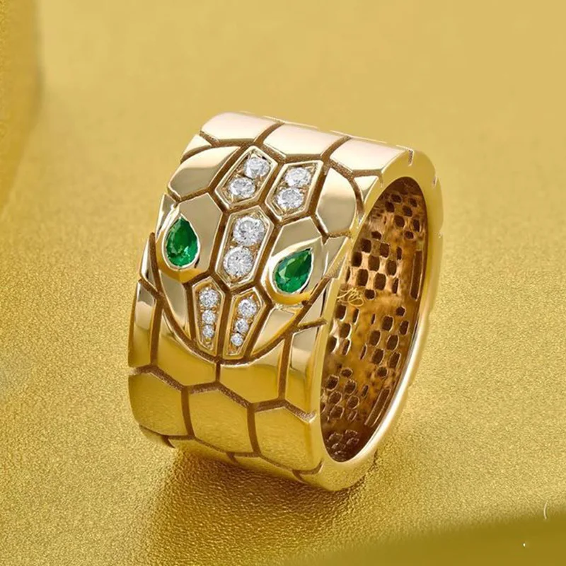 

Personality Gold Plated Monster Ring White Green Zircon Crystal Cocktail Party Wedding Ring Punk Biker Ring Men Women Jewelry