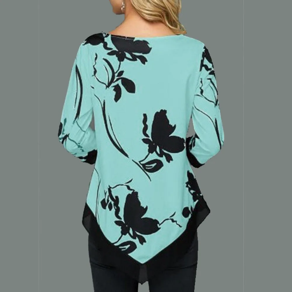 Blusas mujer de moda блузка модная женская Повседневная блуза с v-образным вырезом и принтом Длинные рукава неправильные Loo блузки рубашка женская BB3M