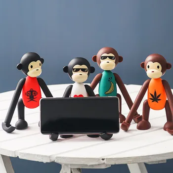 

Wholesale Animal Figurines Children Toys Mobile Phone Stand Desktop Display Ornaments Wooden Monkey Miniature Model Home Decor