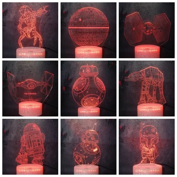 

Star Wars: The Force Awakens Movie Death Star Battle Droid BB8 Roboter Model 3D LED 7 Color Illusion Crack Lamp Night Light Lava