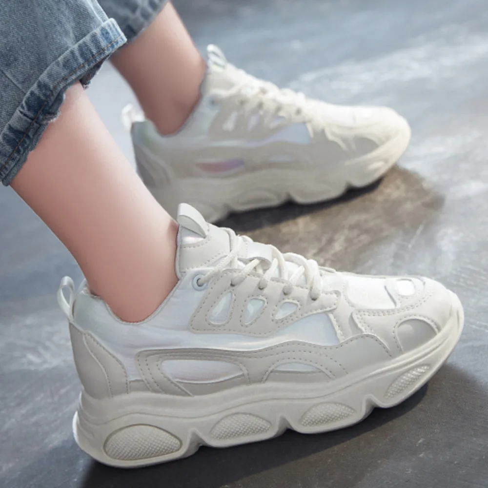 

Wedges PU Leather Ladies Casual Shoes Zapatillas Chunky Dad Shoes Fashion Sneakers For Women Trainers Platform White Sneakers
