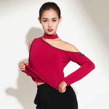 

Sexy Latin Dance Costumes Long Sleeve Top Shirts Female Latin Cha Cha Rumba Samba Tango Practice Clothes Latin Dress DQS2921
