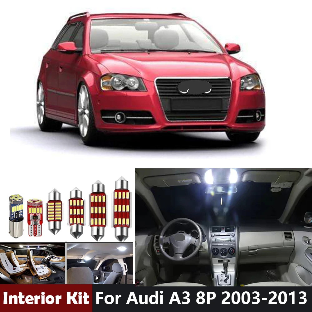 

14Pcs White Canbus Error Free Car LED Bulbs Interior Lighting Kit For Audi A3 8P 2005-2013 Glove Box Dome Trunk Light