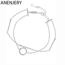 ANENJERY простой 925 пробы Серебряный двухслойный круглый геометрический браслет для женщин модные циркониевые браслеты ювелирные изделия S-B99