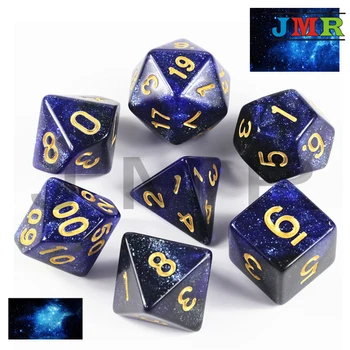 

New Arrival Creative Universe Galaxy Dice Set of D4-D20 Mysterious Royal Glitter Powder Dice for DND RPG for Entertainment