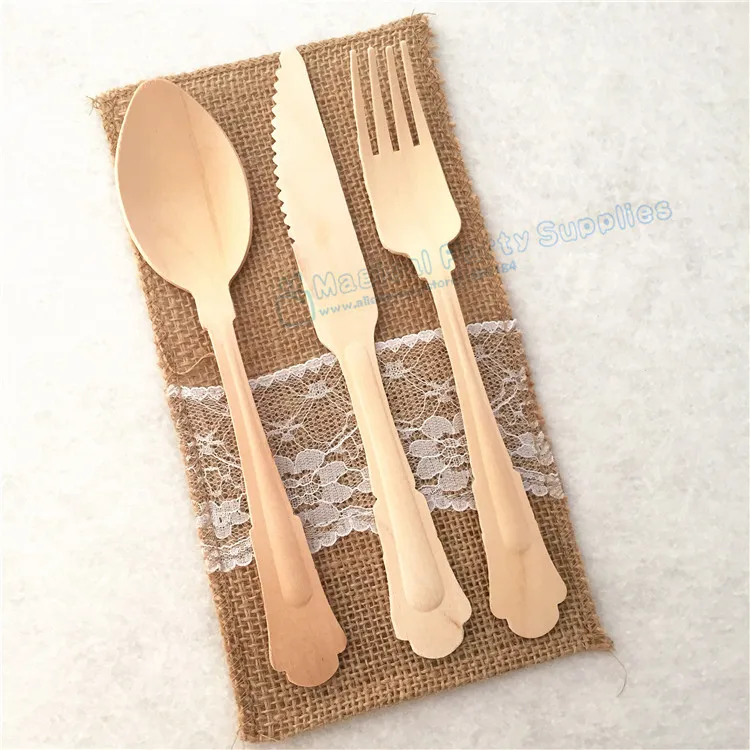Knives Forks Spoons Disposable Wooden Cutlery Biodegradable 