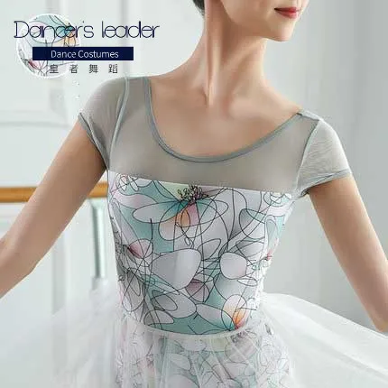 

Ballet Leotard Adult Swimsuit Ladies Dancewear Short Sleeve Print Leotard Gymnastics Ballerina Classic Dance Costume