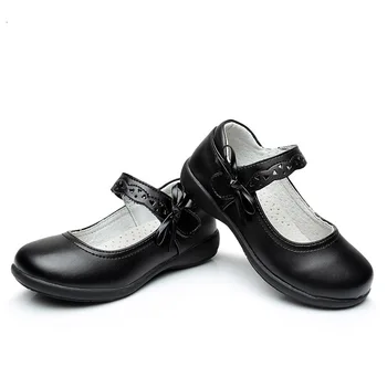 

3 -12 Years Autumn Fashion Genuine Leather Bow Kids Girls School Black Shoes For Little Girls Dress Party Children Princess Shoe