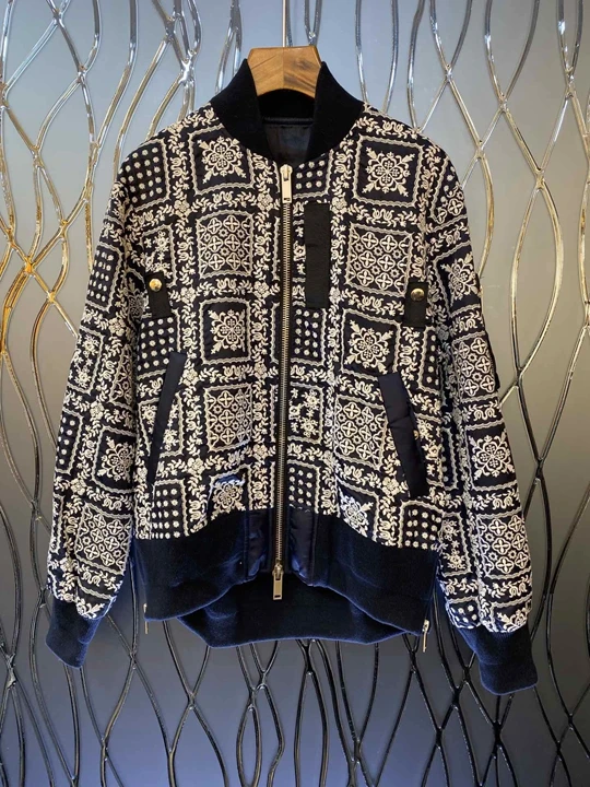Early autumn new women's collar, cuffs, color matching, taping, knitting, long sleeve, zipper top, short coat 1006