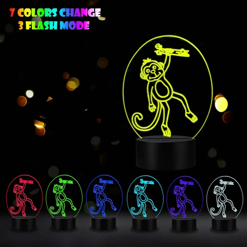 VCity Monkey 3D Визуальный 7 цветов сенсорный дистанционный Ночной светильник с