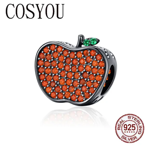 

COSYOU Silver 925 Jewelry Design Red Apple Charm fit Original Bracelet & Bangle Bijoux Halloween Festival Collection SCC1360