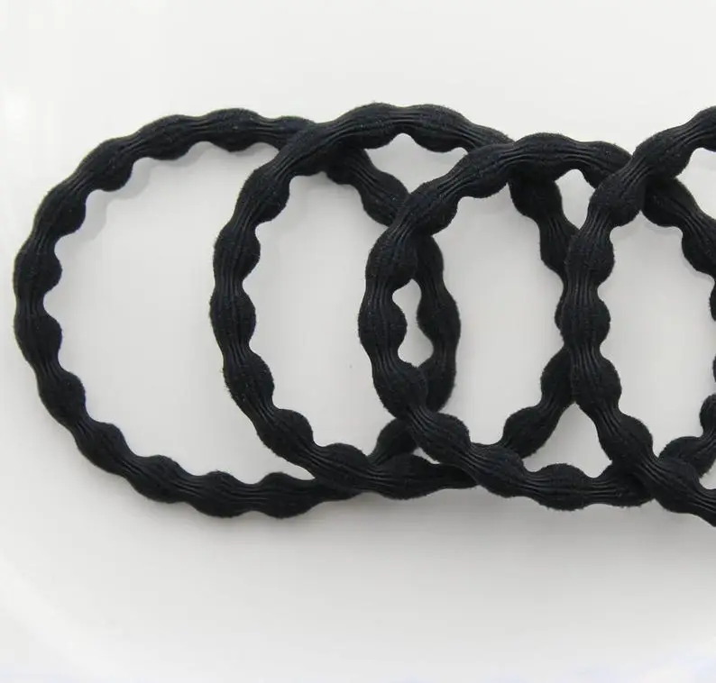 100pcs/pack Round Black Wavy Elastic Hair Tie Band Ring Rope Ponytail Holder Women Lady Girl Fashion Accessory