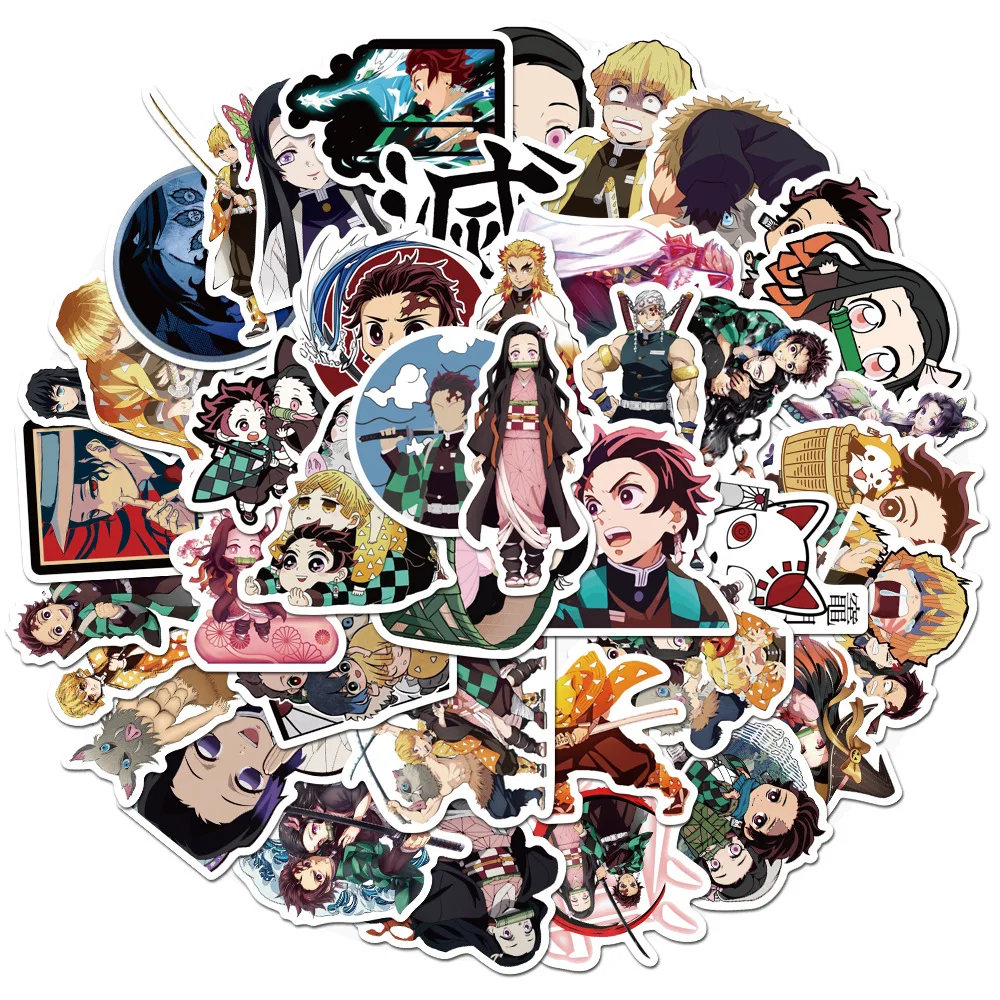 Pegatina de animé de Demon Slayer japonés, 10/30/50 Uds., Kimetsu No Yaiba, Skateboard, portátil, Maleta de Graffiti, guitarra, pegatina de animé