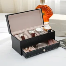 Универсальная высококачественная кожаная 4 seat коробка для хранения часов мужская деловая коробка с выдвижным ящиком Четырехместный часы коробка упаковка для украшений коробка