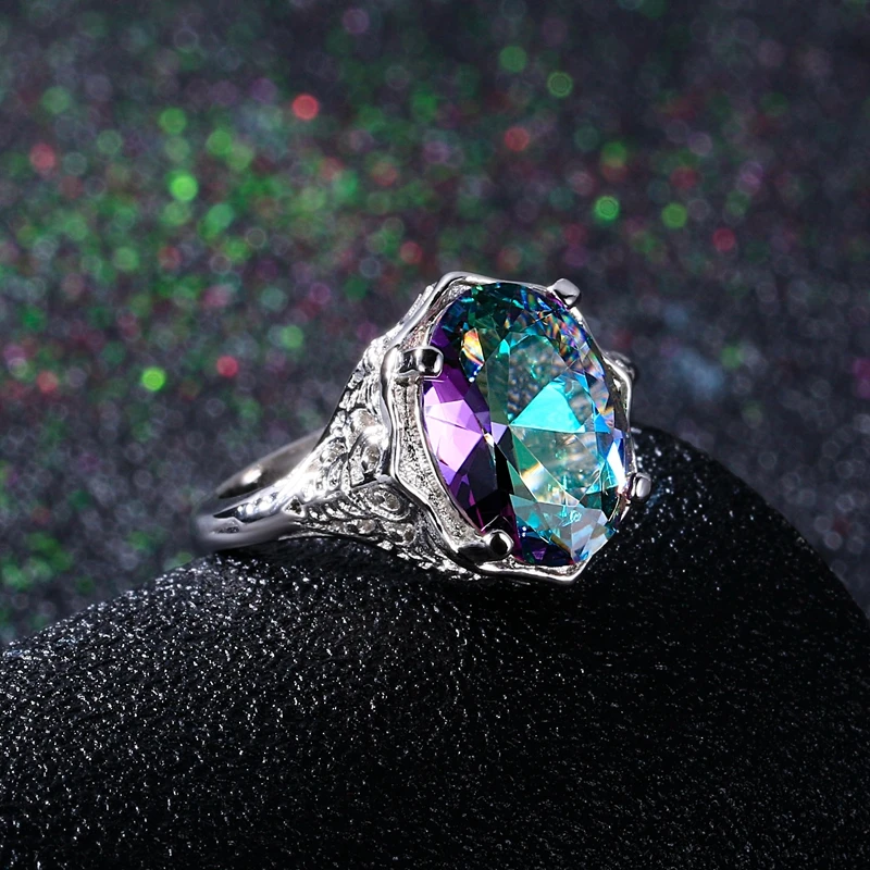 Silver Ring Genuine Rainbow Fire Mystic Topaz Ring S925 Silver Ring Fine Jewelry Gift For Women Lady Girls