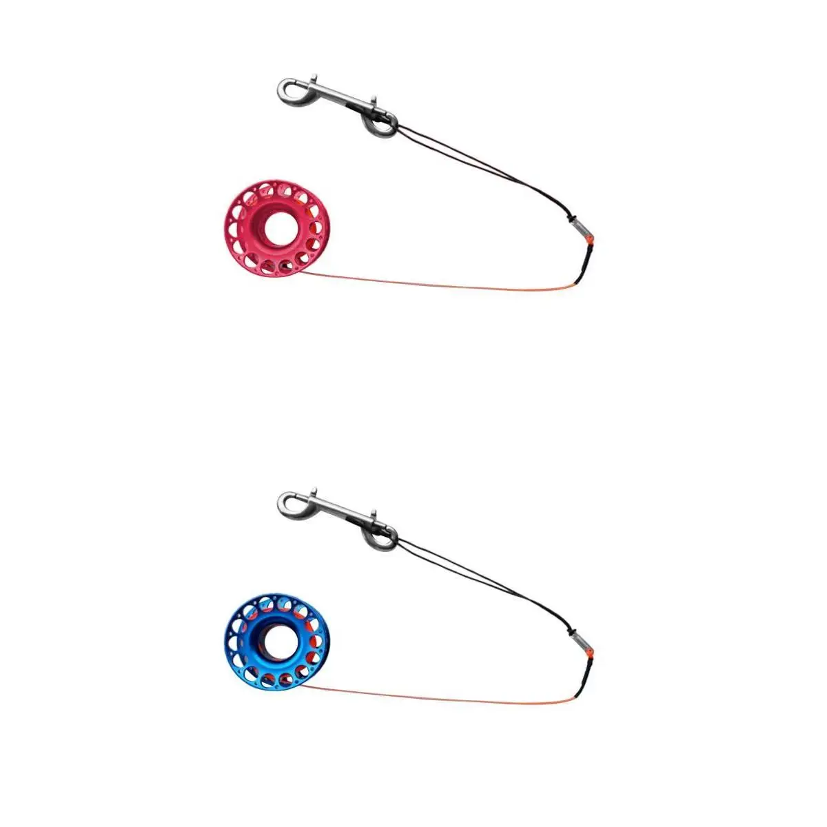 

2x Aluminum Alloy Scuba Diving Diver Finger Spool Compact Reel, Bolt Snap 30m Line Blue+Pink Wheel