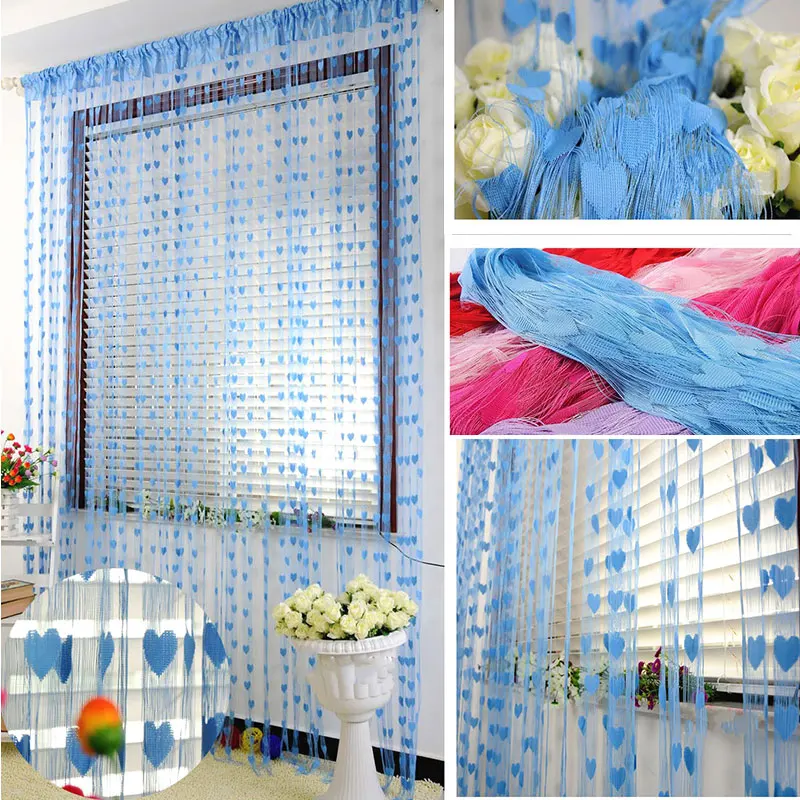 light blue Новые Романтические персиковые дверные занавески в форме сердца для дома, гостиной, перегородки, домашний декор, линия сердец, дверная висячая занавеска, декор - Цвет: light blue