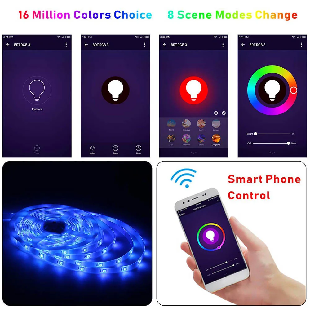 2 м RGB светодиодные полосы подсветки ТВ СВЕТОДИОДНЫЙ свет полосы BT APP контроллер USB светодиодный свет для кухни гостиной украшения дома