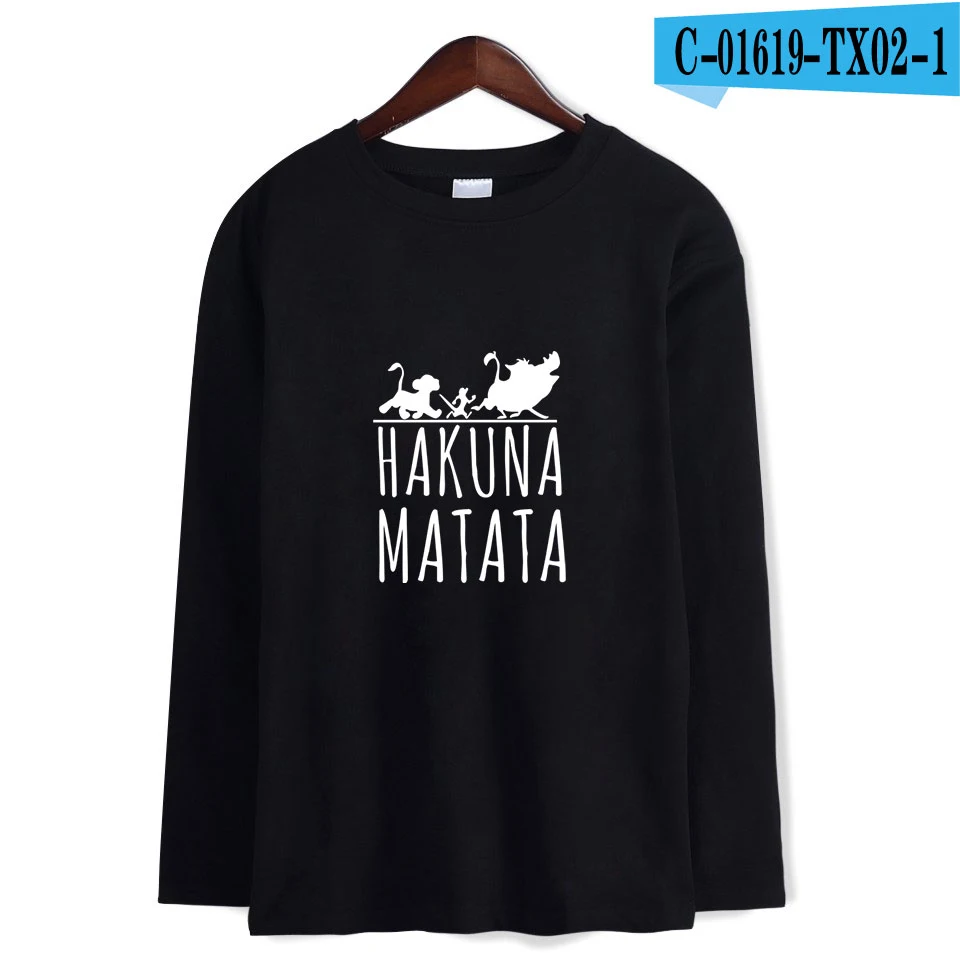 Длинная футболка с принтом «Король Лев хакуна матата» новая весенняя популярная футболка с длинными рукавами Повседневная футболка с длинными рукавами Yrend - Цвет: Black