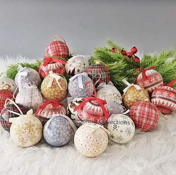 

14pcs/pack Dia.7-7.5cm Ribbon Christmas Tree Decor Ball Xmas Party Snowflake Reindeer Hanging Ball Ornament for Home Christmas