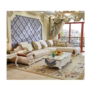 

2019 New design luxury european sofa Fabric Wooden Sofa 5 seater