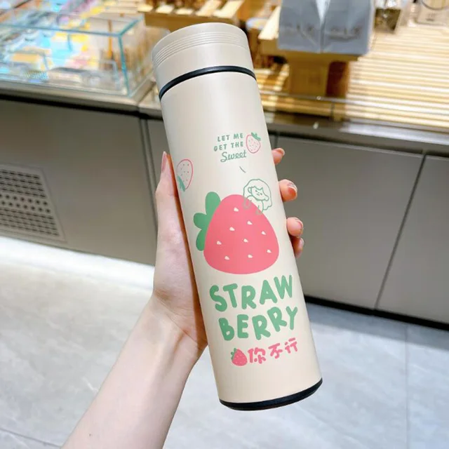 450ML Cartoon Vacuum Flask Cute Animal Thermos Bottle Stainless Steel Water Bottle Outdoor Portable Water Cup Travel Mug strawberry