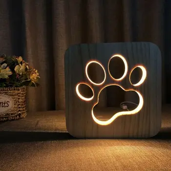 

LED USB Wooden Night Light Dog Paw Hollow Lamp Children Room Decoration Warm Light Table Lamp For Kids Gift Home Decoration