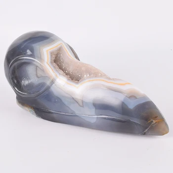 

8 Inch Natural Crystal Agate Hole Big Bird Beak Figurine 1223 g Hand Carved Animals Craft Bird Skull statue Home Decor Healing