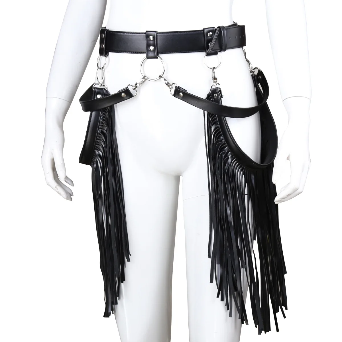 Men Women SM Leather Clothes Bondage Tassel Pants BDSM Couples Sex Body Harness Rivets Restraint Fetish Cosplay - Цвет: Черный