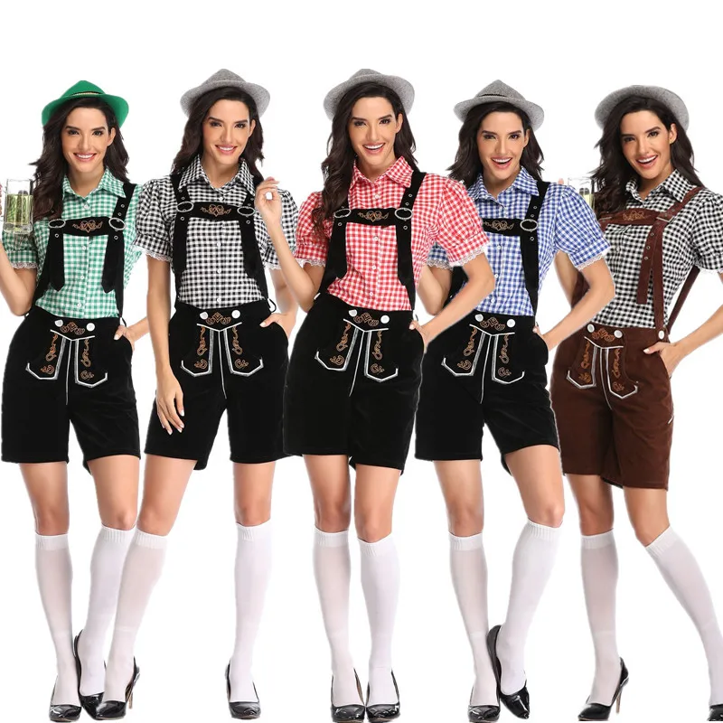 

2019 New Style Germany Beer Section Clothing Adult Beer Girl Service Code Division Multi-color Suspender Pants Set