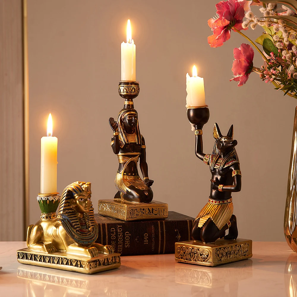 Figurines Candleholder Retro Ancient Egyptian Sphinx Anubis Shape Candlestick Crafts Home Decorative living room Ornaments Gift | Дом и сад